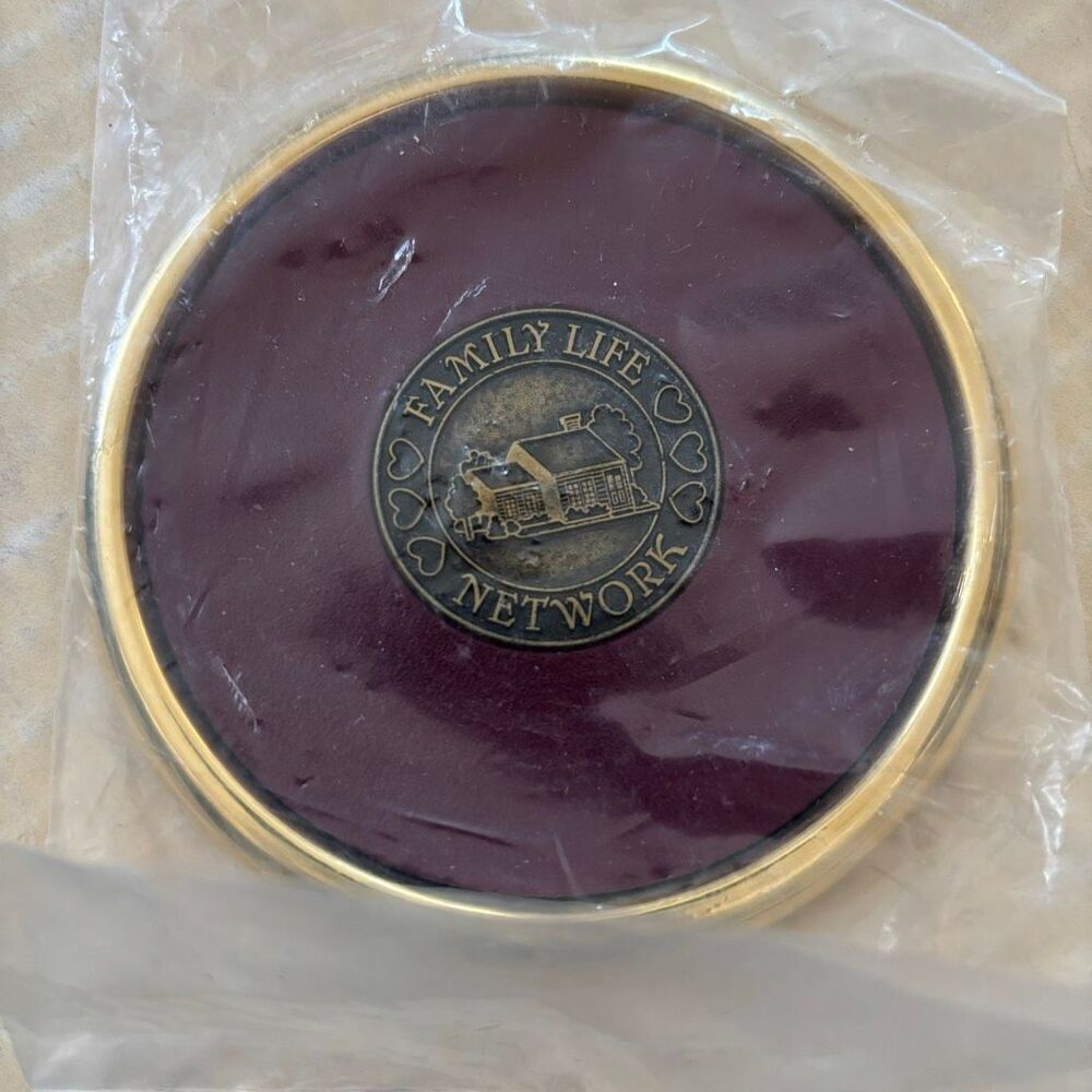 Family Life Network Gold Tone Rim Drink Coaster *New*
